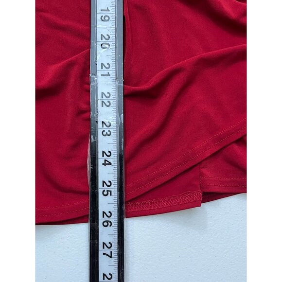 Sandra Darren Plus Size 24W Red Faux Wrap Blouse Womens 3/4 Sleeve Stretch Top - Picture 8 of 12